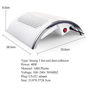 40W Nail Suction Dust Low Noisy with 3 Fans US Type Plug Tools & Accessories BORN PRETTY