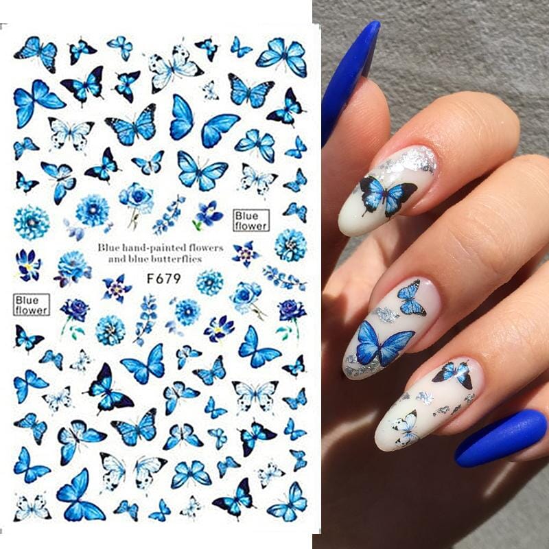 Blue Flower Butterfly Nail Sticker F679 DIY Nails BORN PRETTY