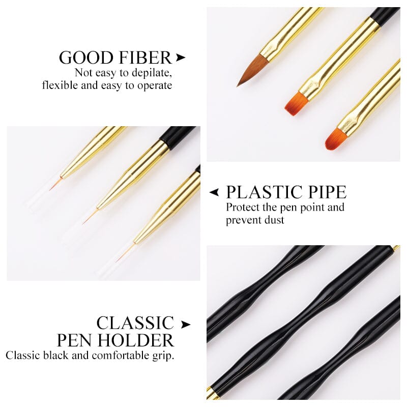3pcs Double Head UV Gel Nail Brushes Nail Tools BORN PRETTY