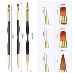 3pcs Double Head UV Gel Nail Brushes Nail Tools BORN PRETTY