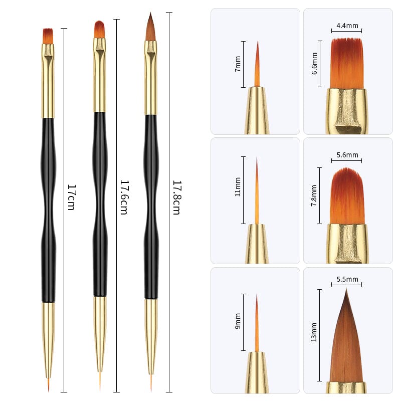 3pcs Double Head UV Gel Nail Brushes Nail Tools BORN PRETTY