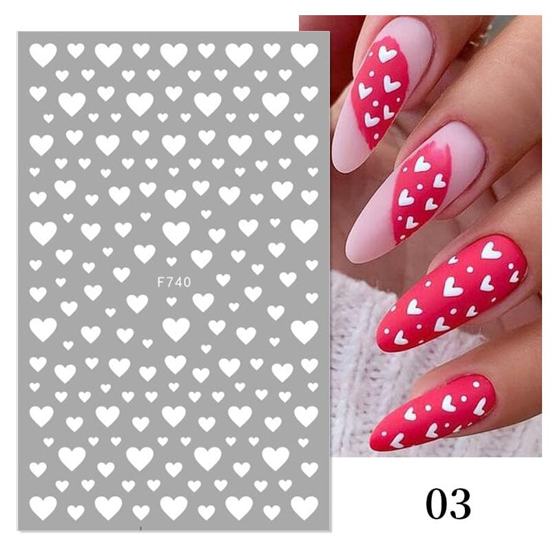 Heart 3D Nail Sticker F740 White Nail Art No Brand