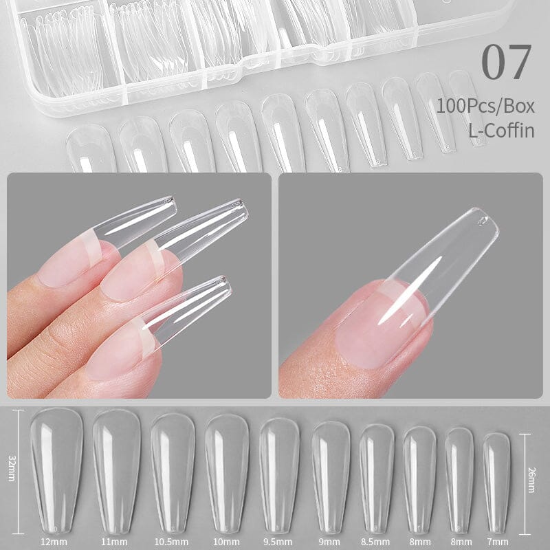 100pcs L-Coffin Transparent False Nail Tips Nail Tips No Brand