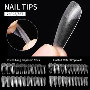 24pcs Long Trapezoid Frosted False Nail Tips Nail Tips No Brand