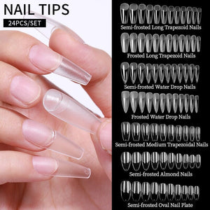 24pcs Long Trapezoid Frosted False Nail Tips Nail Tips No Brand