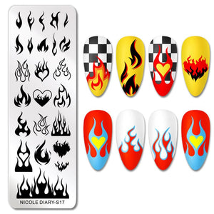 Fire Rectangle Nail Stamping Plate NICOLE DIARY-S17 Nail Stamping NICOLE DIARY