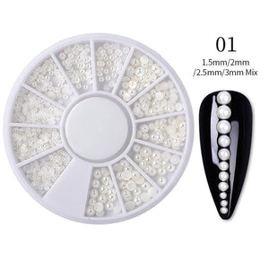 White Half Pearl #01 Nail Decoration in Wheel Nail Art No Brand