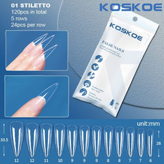 120pcs Stiletto Full Cover Clear False Nail Tips 01 Nail Tips KOSKOE