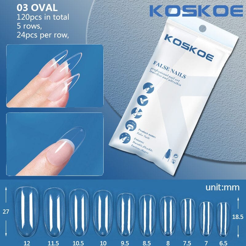 120pcs Oval Full Cover Clear False Nail Tips 03 Nail Tips KOSKOE