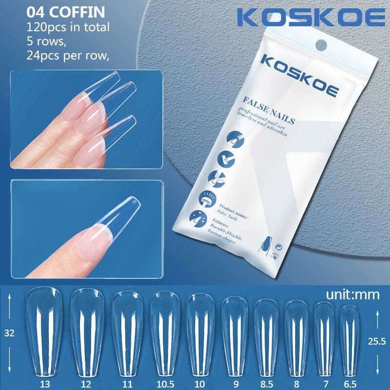120pcs Coffin Full Cover Clear False Nail Tips 04 Nail Tips KOSKOE