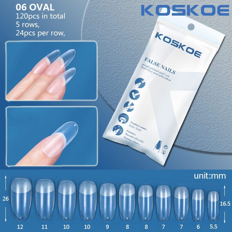 120pcs Full Cover Clear Matte Ultra-thin False Nail Tips Nail Tips KOSKOE 06
