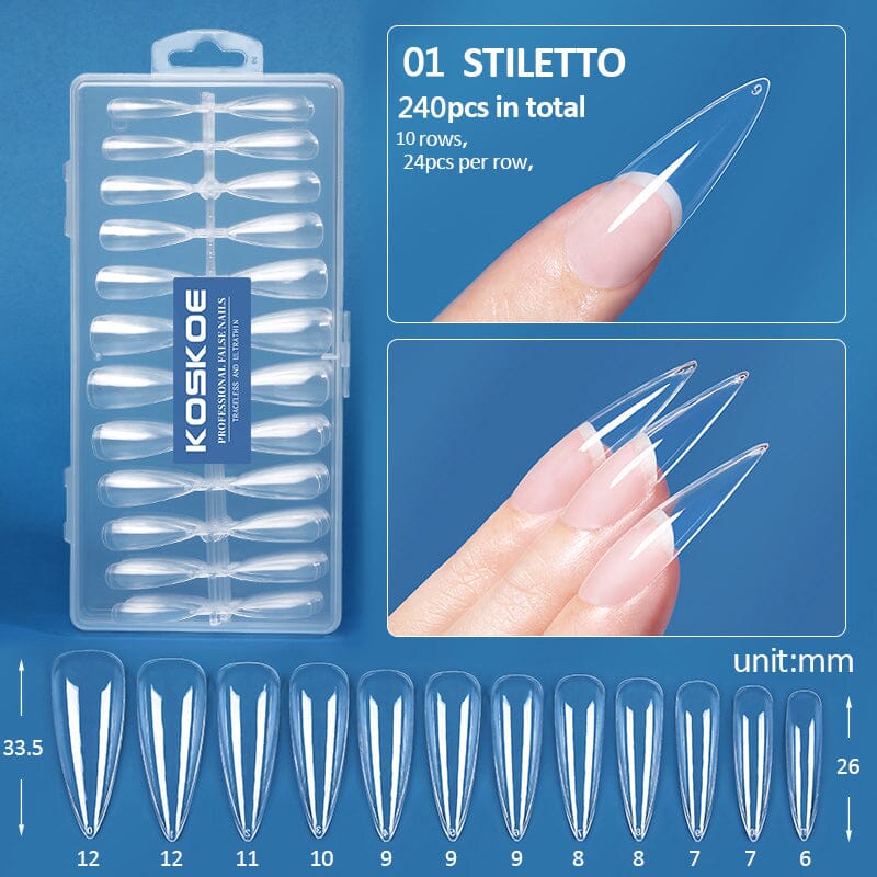 240pcs Stiletto Transparent False Nail Tips Nail Tips KOSKOE