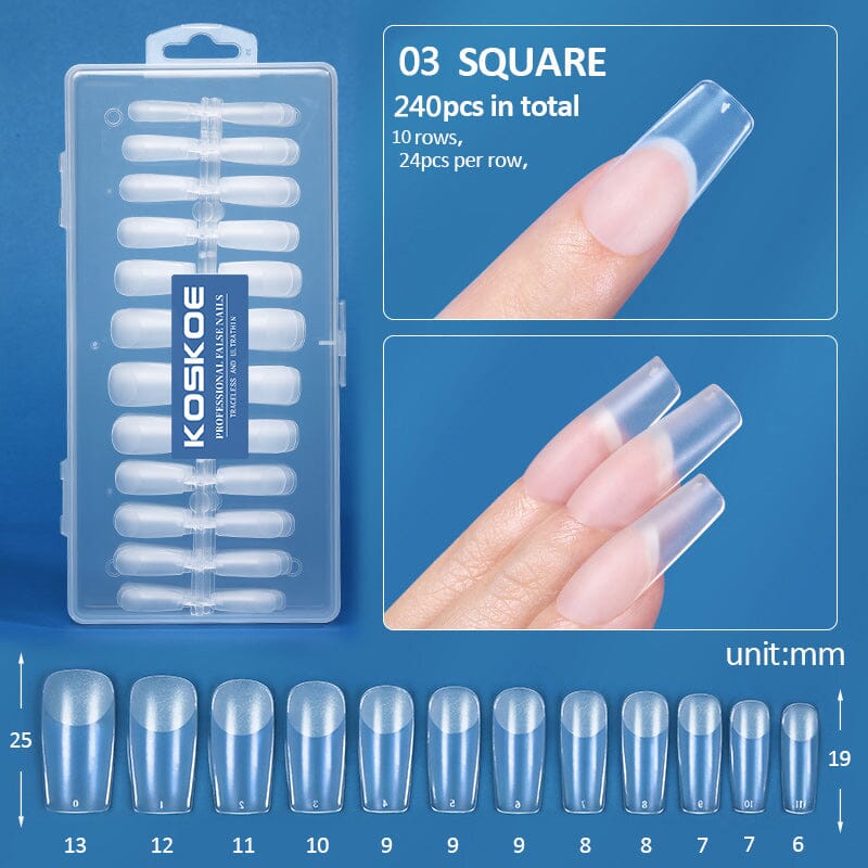 240pcs Square Semi-Matte False Nail Tips Nail Tips KOSKOE