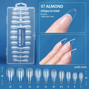 240pcs Almond Semi-Matte False Nail Tips Nail Tips KOSKOE
