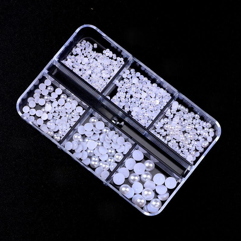 6 Grids 3D Nail Decoration White Half-Round Pearls Nail Art No Brand