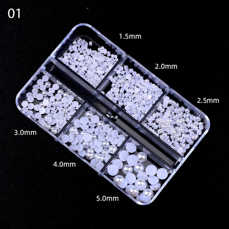 6 Grids White Half Round Pearl 3D Nail Decoration Nail Decoration No Brand