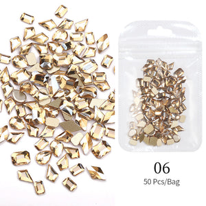 50pcs Mixed Shapes Aurora Flatback Rhinestones #06 Champagne