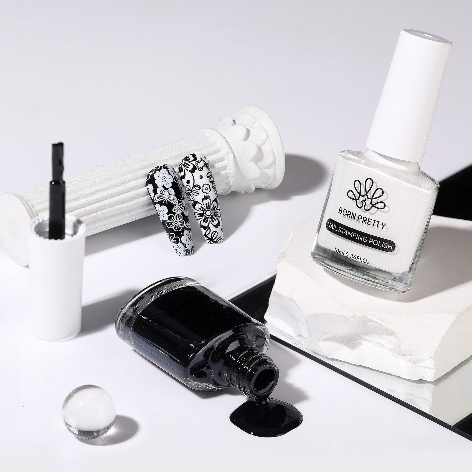 2 Bottles Black White Nail Stamping Polish 10ml Nail Polish BORN PRETTY