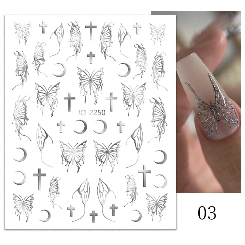 Silver Hollow Butterfly Moon Cross 3D Nail Sticker Silver JO-2250 #03 Nail Sticker BORN PRETTY