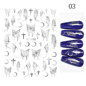 Silver Hollow Butterfly Moon Cross 3D Nail Sticker Silver JO-2250 #03 Nail Sticker BORN PRETTY