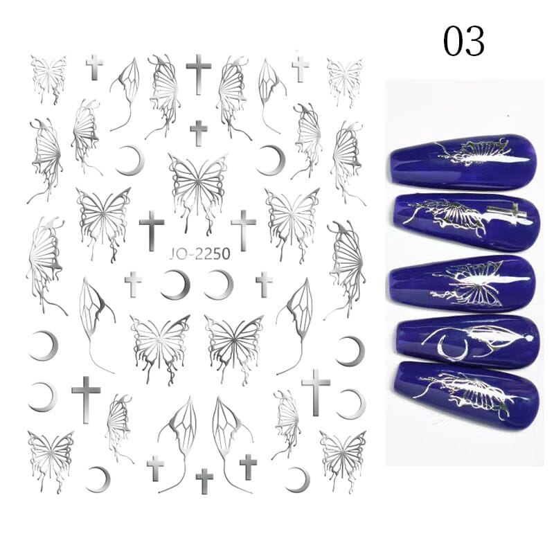 Silver Hollow Butterfly Moon Cross 3D Nail Sticker Silver JO-2250 #03 Nail Sticker BORN PRETTY