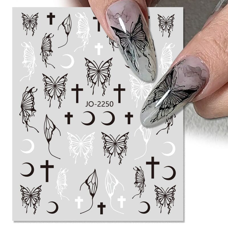 Silver Hollow Butterfly Moon Cross 3D Nail Sticker Silver JO-2250 #03 Nail Sticker BORN PRETTY
