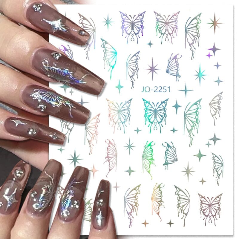 Silver Hollow Butterfly Moon Cross 3D Nail Sticker Silver JO-2250 #03 Nail Sticker BORN PRETTY