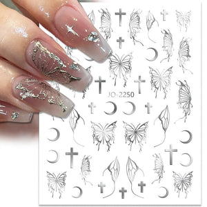 Silver Hollow Butterfly Moon Cross 3D Nail Sticker Silver JO-2250 #03 Nail Sticker BORN PRETTY