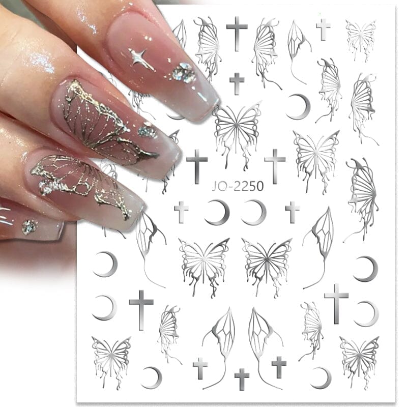 Silver Hollow Butterfly Moon Cross 3D Nail Sticker Silver JO-2250 #03 Nail Sticker BORN PRETTY