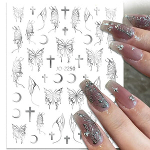 Silver Hollow Butterfly Moon Cross 3D Nail Sticker Silver JO-2250 #03 Nail Sticker BORN PRETTY
