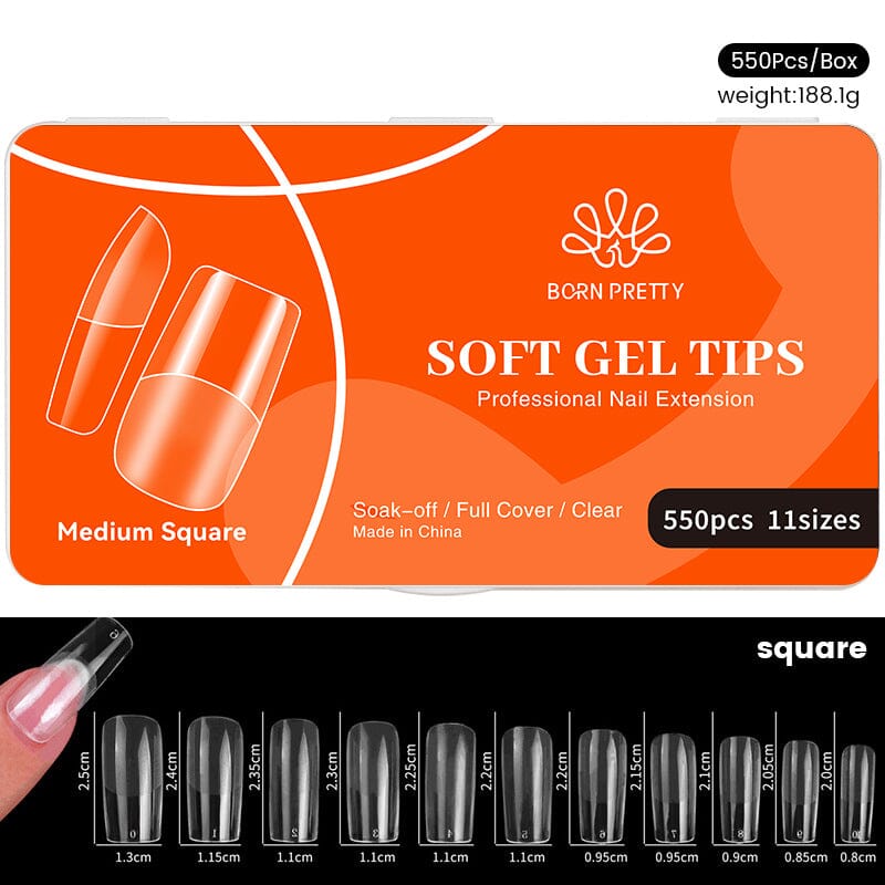 550pcs Medium Square Soft Gel Tips Nail Tips BP PRO
