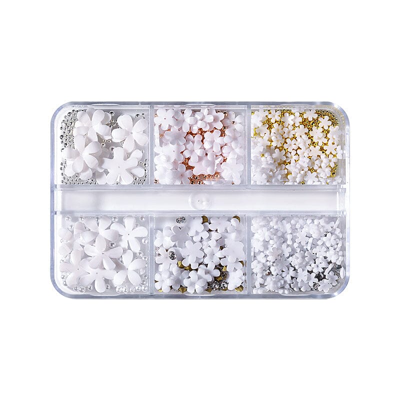 6 Grids Mixed Flowers Rhinestones Pearls #01 Nail Art BORN PRETTY