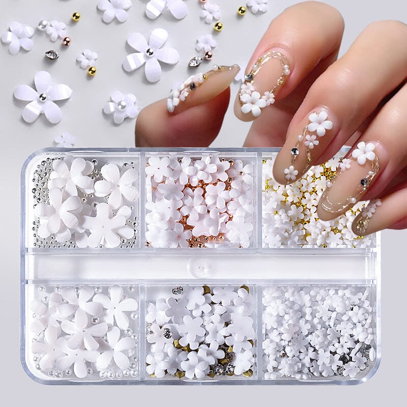 6 Grids Mixed Flowers Rhinestones Pearls #01 Nail Art BORN PRETTY