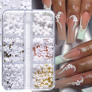 6 Grids Mixed Flowers Rhinestones Pearls #01 Nail Art BORN PRETTY