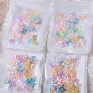 50Pcs Resin Pearl Flatbottom 3D Nail Decoration Heart Butterfly Bowknot Random Color Mixed Nail Decoration No Brand