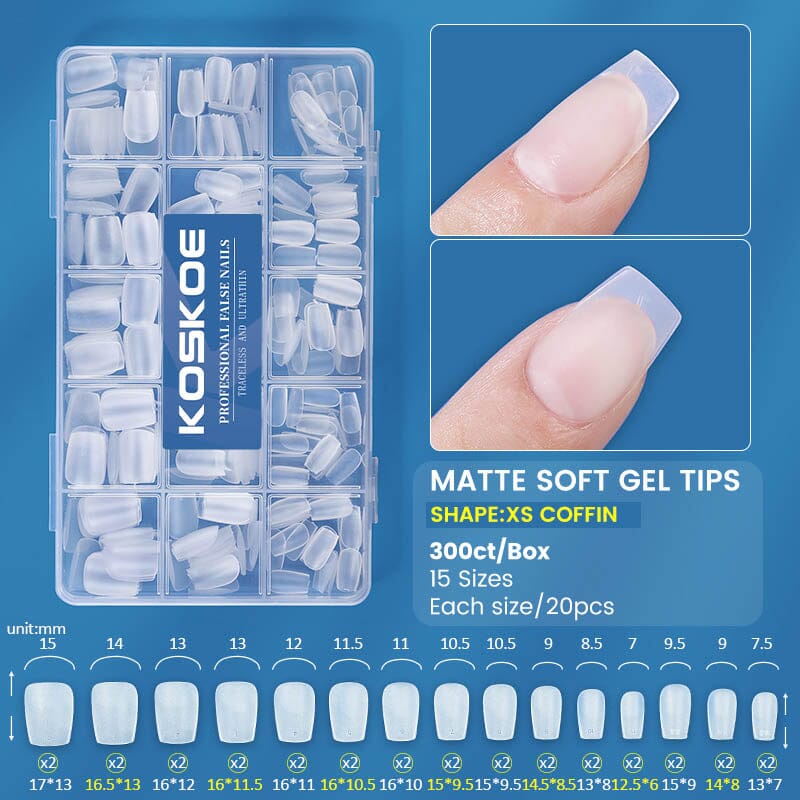 300pcs Matte Soft Gel Tips False Nails Full Cover Short Nail Tips KOSKOE 02
