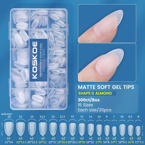 300pcs Matte Soft Gel Tips False Nails Full Cover Short Nail Tips KOSKOE 03