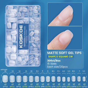 300pcs Matte Soft Gel Tips False Nails Full Cover Short Nail Tips KOSKOE 04