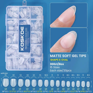 300pcs Matte Soft Gel Tips False Nails Full Cover Short Nail Tips KOSKOE 05