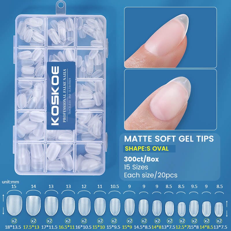 300pcs Matte Soft Gel Tips False Nails Full Cover Short Nail Tips KOSKOE 05