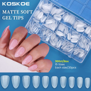 300pcs Matte Soft Gel Tips False Nails Full Cover Short Nail Tips KOSKOE