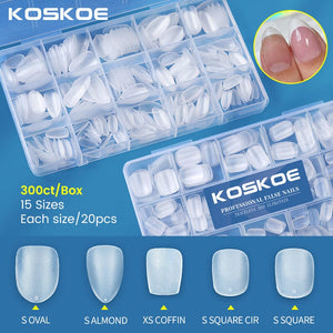 300pcs Matte Soft Gel Tips False Nails Full Cover Short Nail Tips KOSKOE