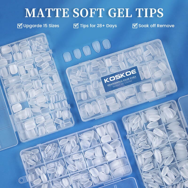 300pcs Matte Soft Gel Tips False Nails Full Cover Short Nail Tips KOSKOE