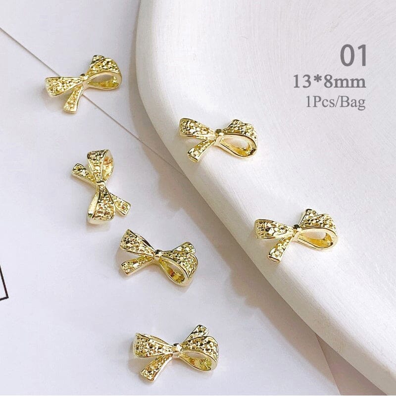Gold Bowknot Metal Rhinestones Nail Art Decoration 01 Nail Decoration BORN PRETTY