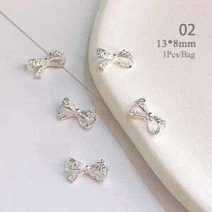 Silver Bowknot Metal Rhinestones Nail Art Decoration 02 Nail Decoration BORN PRETTY