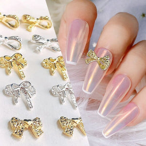 Silver Bowknot Metal Rhinestones Nail Art Decoration 04 Nail Decoration BORN PRETTY