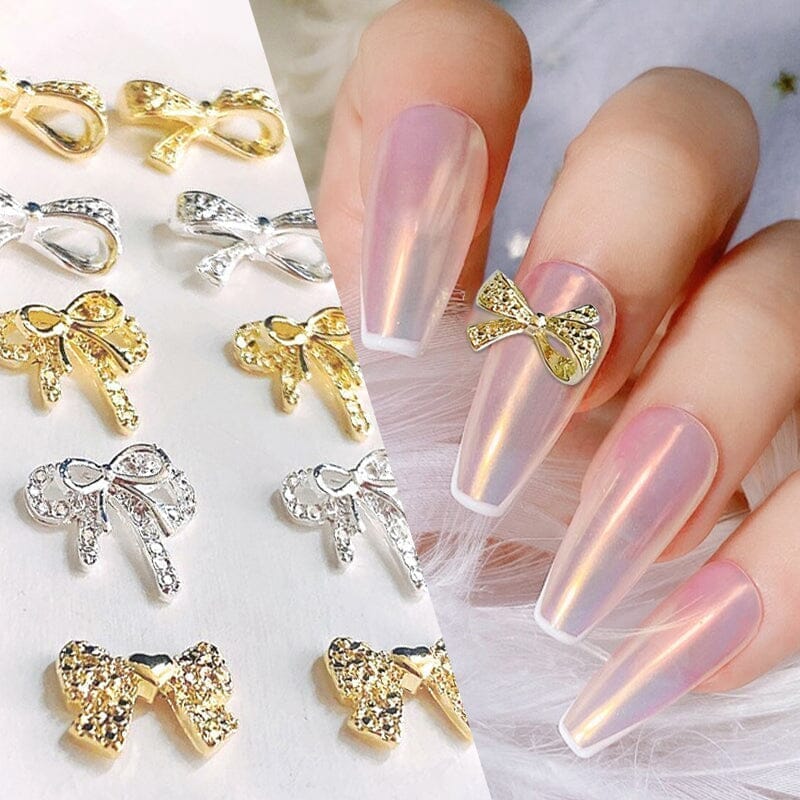 Silver Bowknot Metal Rhinestones Nail Art Decoration 04 Nail Decoration BORN PRETTY