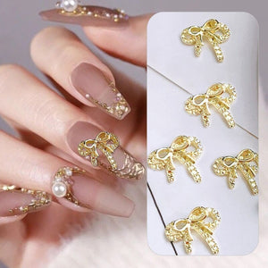 Silver Bowknot Metal Rhinestones Nail Art Decoration 06 Nail Decoration BORN PRETTY