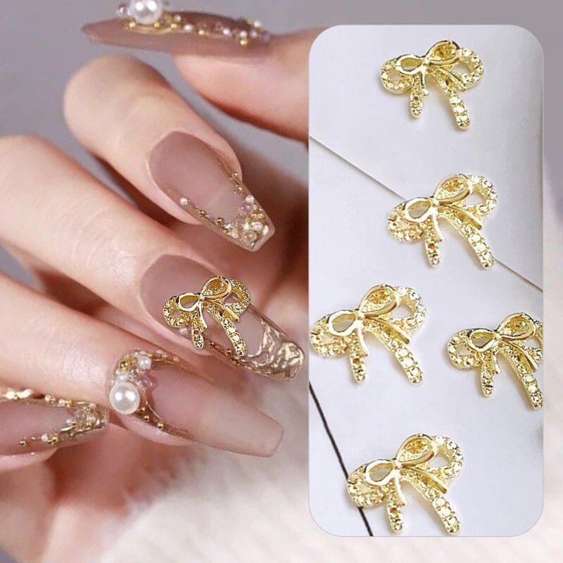 Silver Bowknot Metal Rhinestones Nail Art Decoration 06 Nail Decoration BORN PRETTY