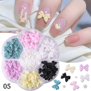 7 Grids 3D Decorations Bowknot Pearls #05 Nail Art No Brand